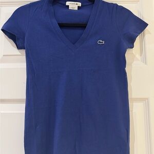 Lacoste Women's V-Neck Tee in Cobalt Blue